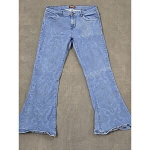 Run & Fly Jeans Womens 32S Blue Mid Rise Flared Leg Disco Paisley Bell Bottom